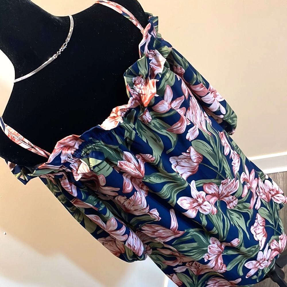 Blu Pepper Cold Shoulder Floral Dress Size M Tropical Off Shoulder Dress - Picture 3 of 17